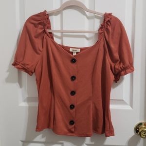 Apricot Puff Sleeve Button Front Blouse | Size L